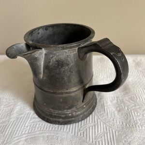Antique Pewter Pint Tankard with Side Spout